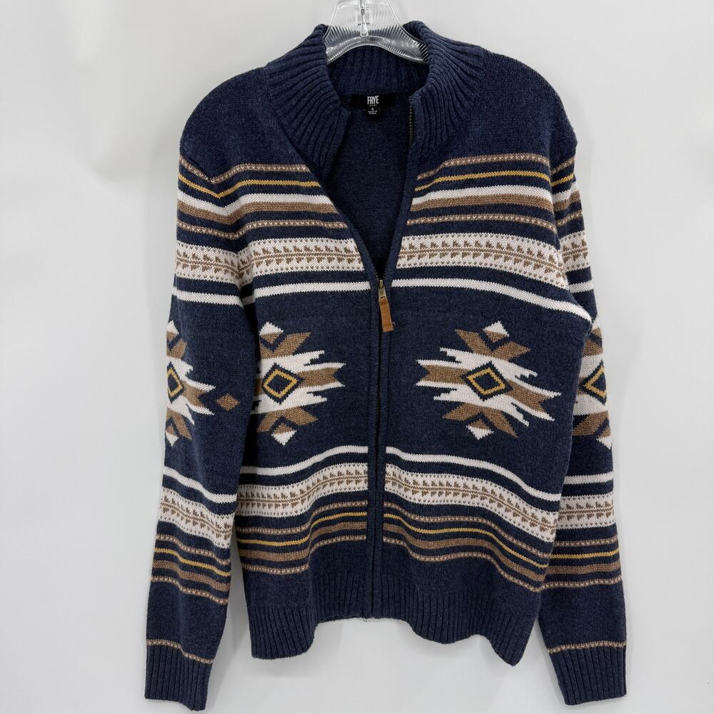 FRYE Southwestern Full Zip Knit Sweater Size S Cardigan Mock Neck Rustic Aztec